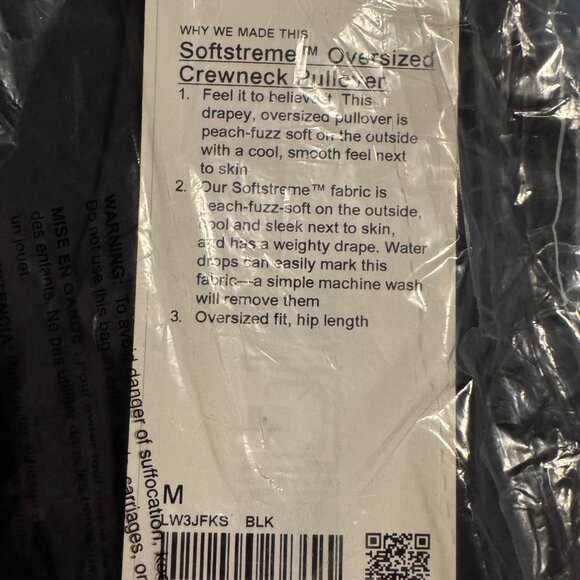 BNWT Lululemon Softstreme Crewneck Oversized Pullover, Black, Medium - Picture 5 of 5